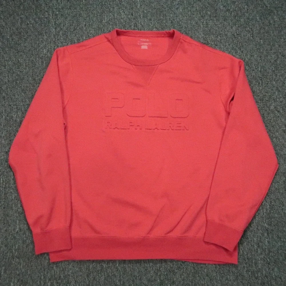 Polo Ralph Lauren Sweatshirt Men Large Red Crew Pullover Sweater Jumper Embossed